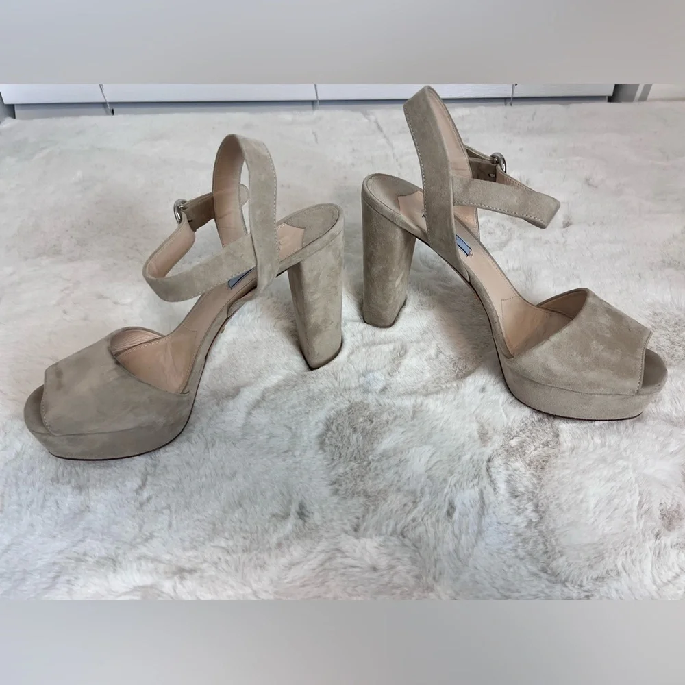 PRADA Nude Suede Platform Heels Size 40.5 (10.5)
